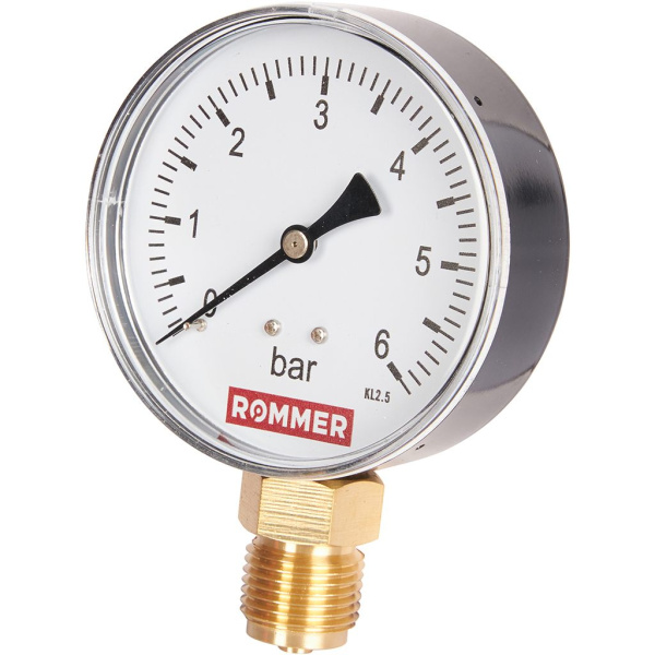 Манометр радиальный Rommer 80 мм, 0-6 бар, 1/2