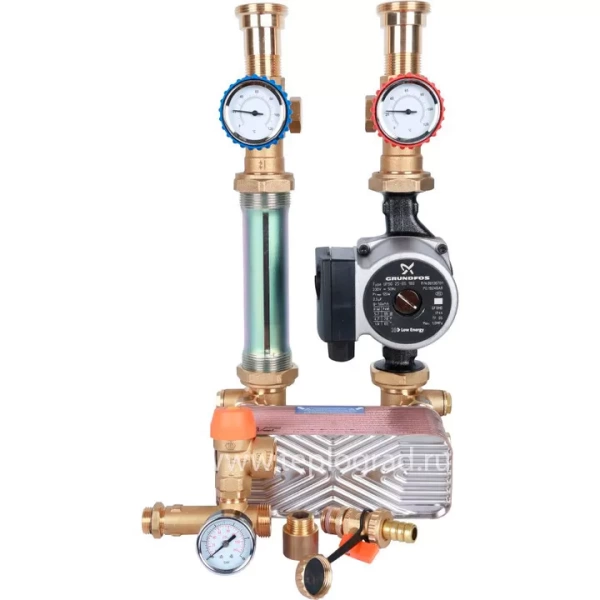 Насосная группа Stout с теплообменником 34 пластины с насосом Grundfos UPSO 25-65
