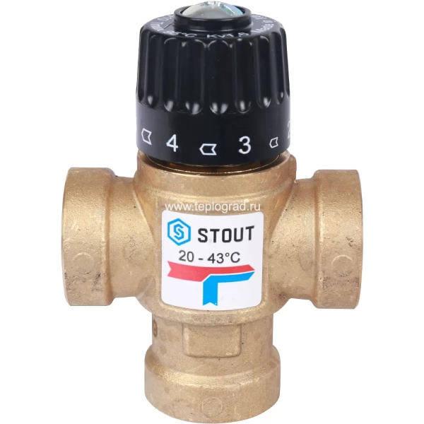 Трехходовой термостатический смесительный клапан Stout 3/4 ВР 20-43°С KVs 1.6