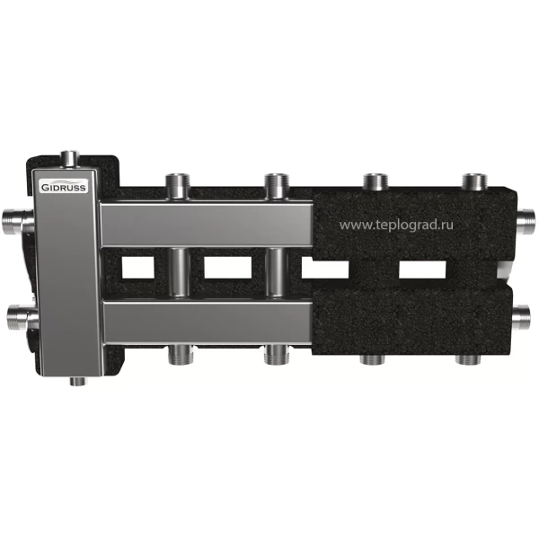 Балансировочный коллектор Gidruss BMSS-60-5DU.EPP (до 60 кВт, вх. G 1, 2+2+1 контура G 1, кронштейны, термоизоляция, нерж. сталь)