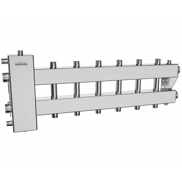 Балансировочный коллектор Gidruss BMSS-150-7DU (до 150 кВт, подкл. котла G 1 1/2, 3+3 контура G 1, нерж. сталь)