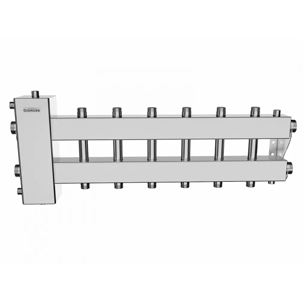 Балансировочный коллектор Gidruss BMSS-150-7DU (до 150 кВт, подкл. котла G 1 1/2, 3+3 контура G 1, нерж. сталь)
