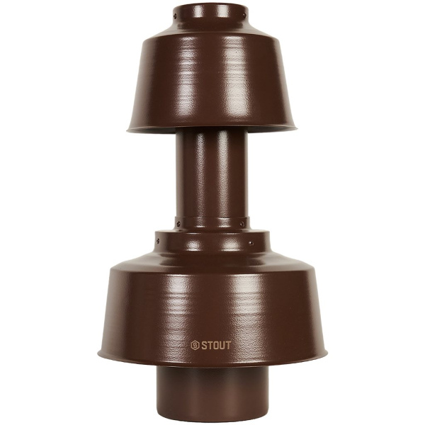 Оголовок вертикальный коаксиальный Stout 80/125 с ветрозащитой коричневый широкий для конденсационных котлов