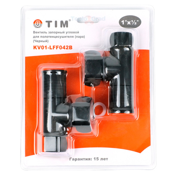 Вентили для полотенцесушителя TIM угловые, круглые, черные 1x1/2