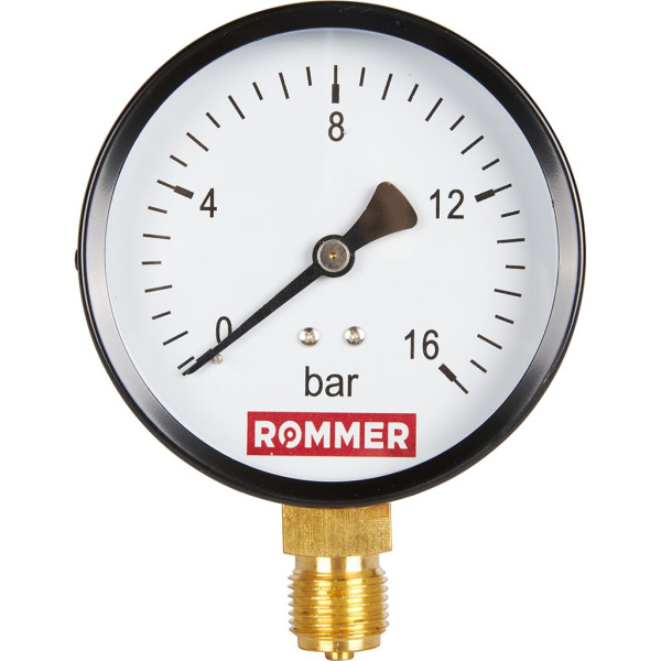 Манометр радиальный Rommer 100 мм, 0-16 бар, 1/2