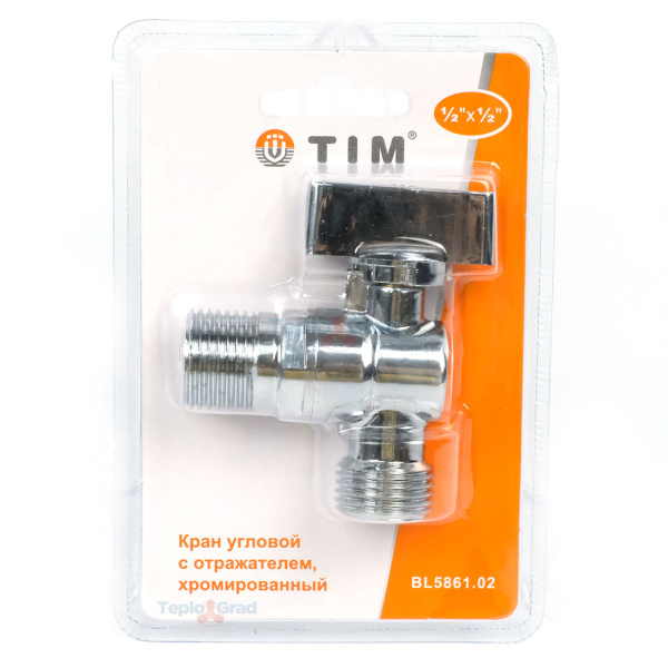 Кран угловой TIM 1/2 с отражателем, хромированный