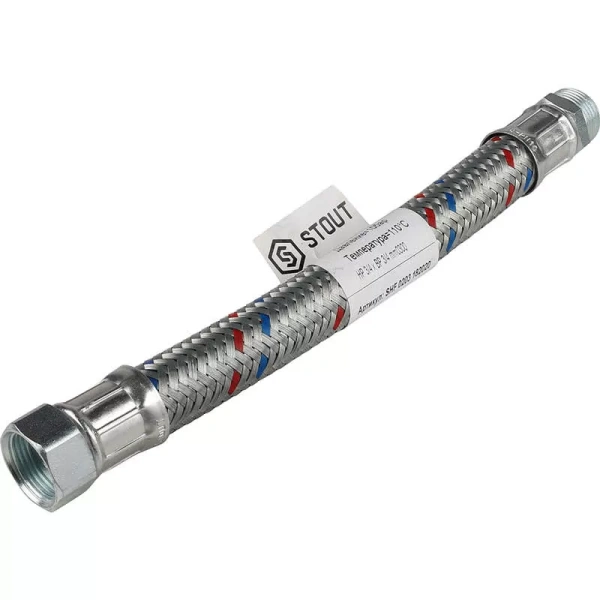 Гибкая подводка для воды Stout НР 3/4 x ВР 3/4, длиной 300 мм