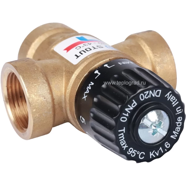 Трехходовой термостатический смесительный клапан Stout 3/4 ВР 20-43°С KVs 1.6