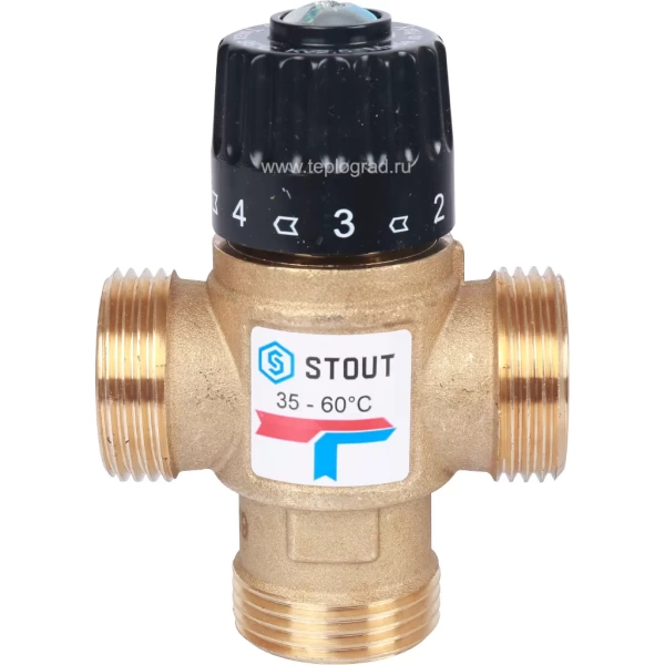 Трехходовой термостатический смесительный клапан Stout 1 НР 35-60°С KVs 2.5