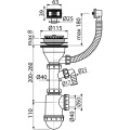 Сифон для раковины AlcaPlast A447P-DN50/40 с нержавеющей рeшeткой Ø115 и гофропереливом