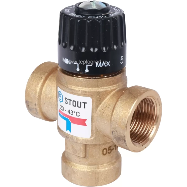Трехходовой термостатический смесительный клапан Stout 3/4 ВР 20-43°С KVs 1.6
