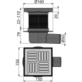 Душевой трап AlcaPlast APV5411 150x150 DN50 регулируемый, горизонтальный выпуск