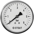 Манометр аксиальный Stout 63 мм, 0-6 бар, подключение 1/4