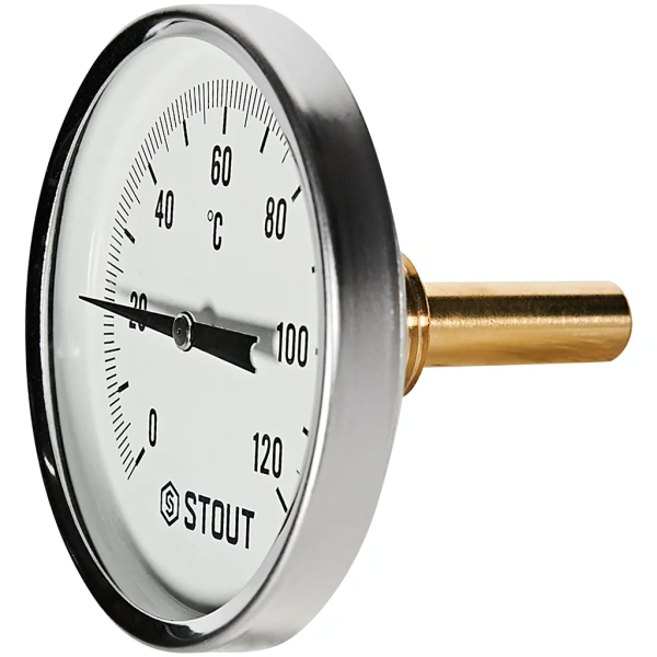 Термометр биметаллический Stout 80 мм, гильза 50 мм, 0-120С