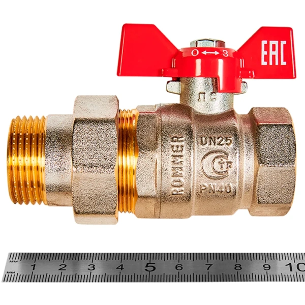 Кран шаровой Rommer с американкой НВ 1, ручка бабочка