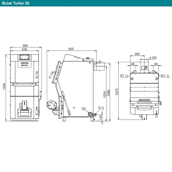 Твердотопливный полуавтоматический котел ZOTA BULAT TURBO 30