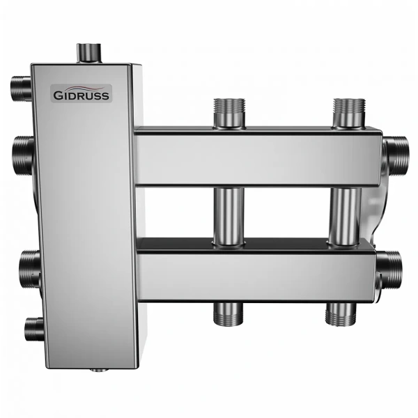 Балансировочный коллектор Gidruss BMSS-100-3DU (до 100 кВт, подкл. котла G 1 1/4, 1+1+1 контура, нерж. сталь)