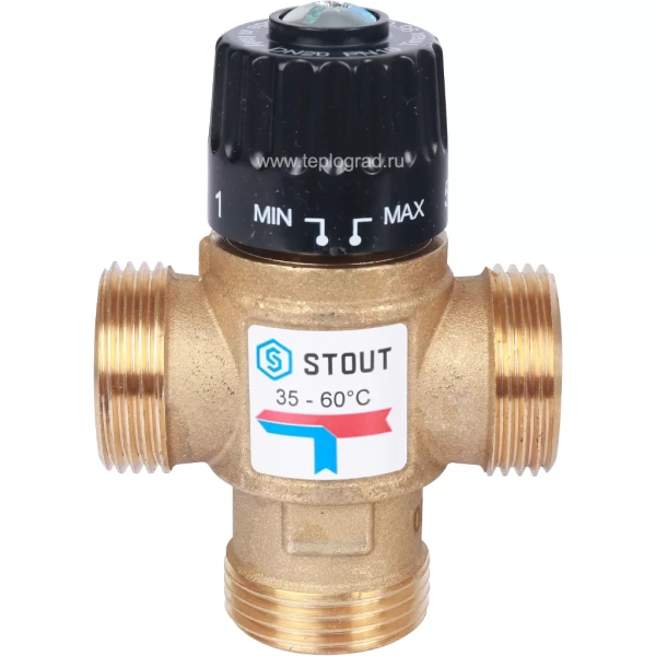 Трехходовой термостатический смесительный клапан Stout 1 НР 35-60°С KVs 1.6