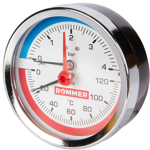 Термоманометр аксиальный Rommer 80 мм, 0-4 бар, 1/2