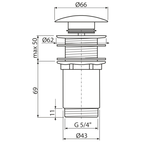 Донный клапан AlcaPlast A395B 11/4 click/clack без перелива белый