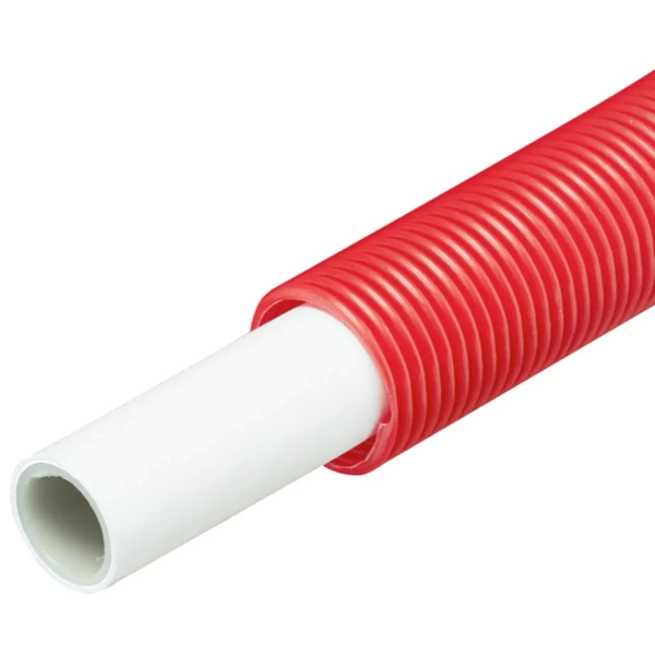 Металлопластиковая труба Henco Standard 26х3 в красной гофре, бухта 25 метров