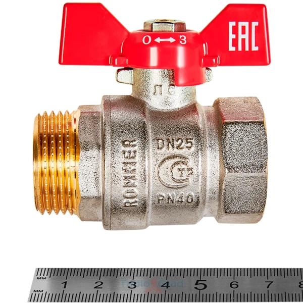 Кран шаровой Rommer НВ 1, ручка бабочка
