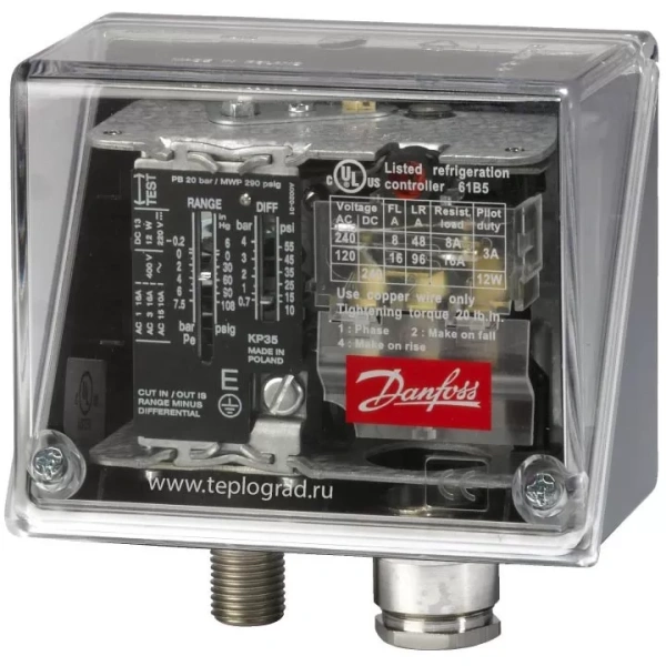 Реле давления Danfoss KPI 35 -0,2-8 бар 1/4, прозрачный корпус
