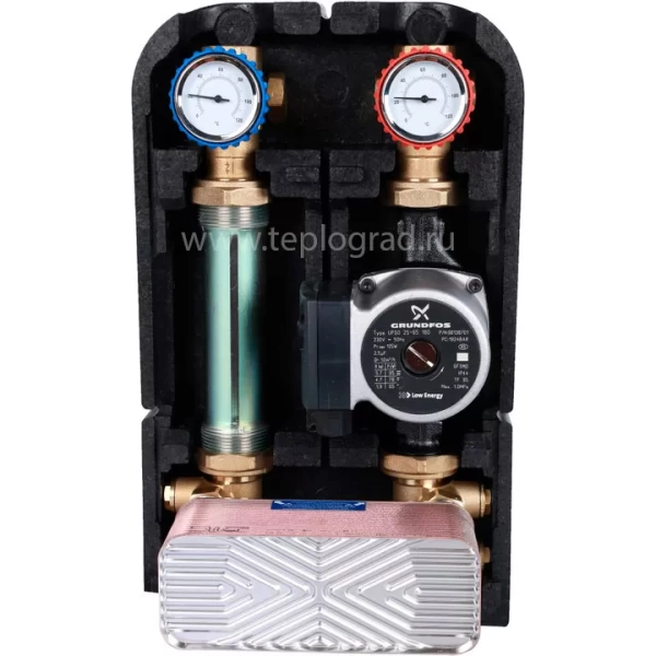 Насосная группа Stout с теплообменником 34 пластины с насосом Grundfos UPSO 25-65