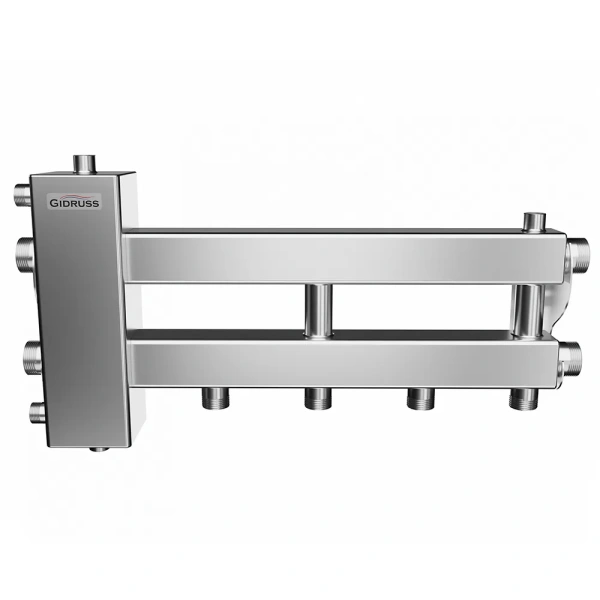 Балансировочный коллектор Gidruss BMSS-100-3D (до 100 кВт, подкл. котла G 1 1/4, 2+1 контура, нерж. сталь)