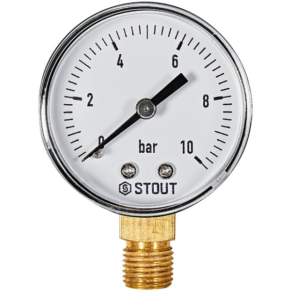 Манометр радиальный Stout 50 мм, 0-10 бар, подключение 1/4