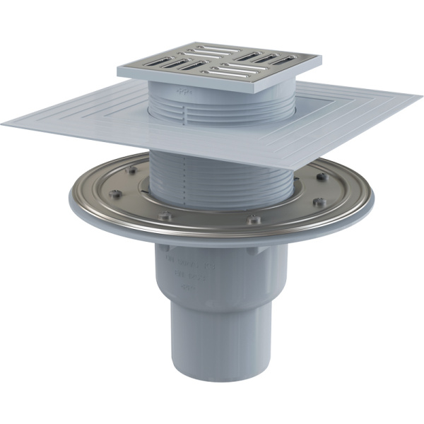 Душевой трап AlcaPlast APV2324 105x105 DN50/75 регулируемый, вертикальный выпуск