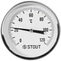 Термометр биметаллический Stout 80 мм, гильза 75 мм, 0-120С