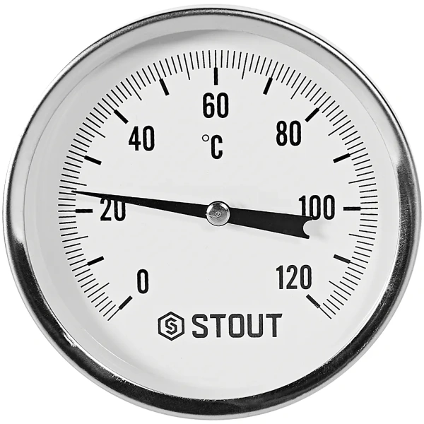 Термометр биметаллический Stout 80 мм, гильза 75 мм, 0-120С