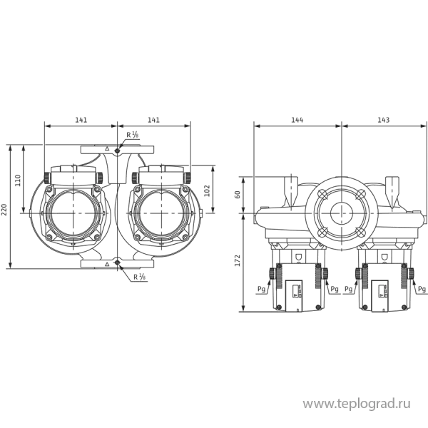 Сдвоенный циркуляционный насос Wilo TOP-SD 32/10 EM PN6/10 1x230