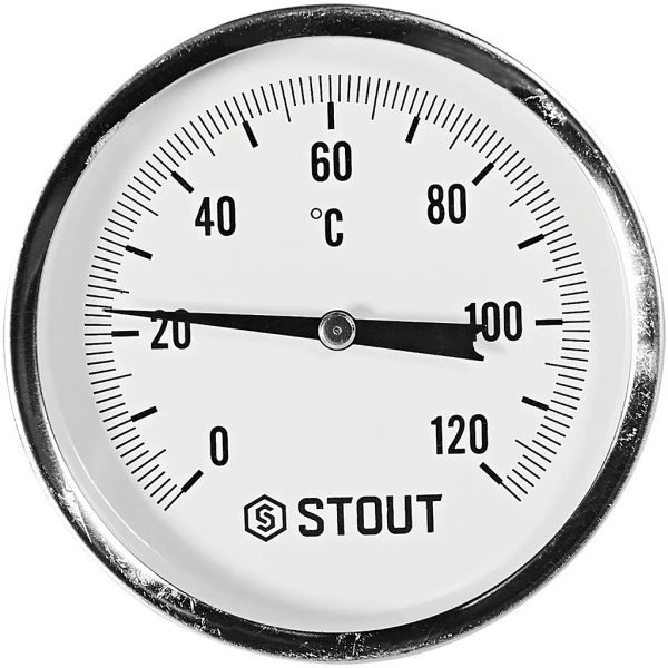 Термометр биметаллический Stout 80 мм, гильза 100 мм, 0-120С