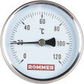 Термометр биметаллический с погружной гильзой Rommer, корпус 80 мм, гильза 75 мм