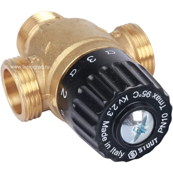 Термостатический смесительный клапан Stout 3/4 НР 30-65°С KVs 2.3 с центральным смешиванием